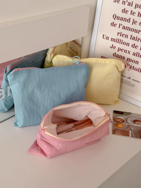 Cross-Border Nylon Plaid Color-Blocking Storage Bag, Macaron-Colored Toiletry Zipper Bag, Portable and Simple Storage