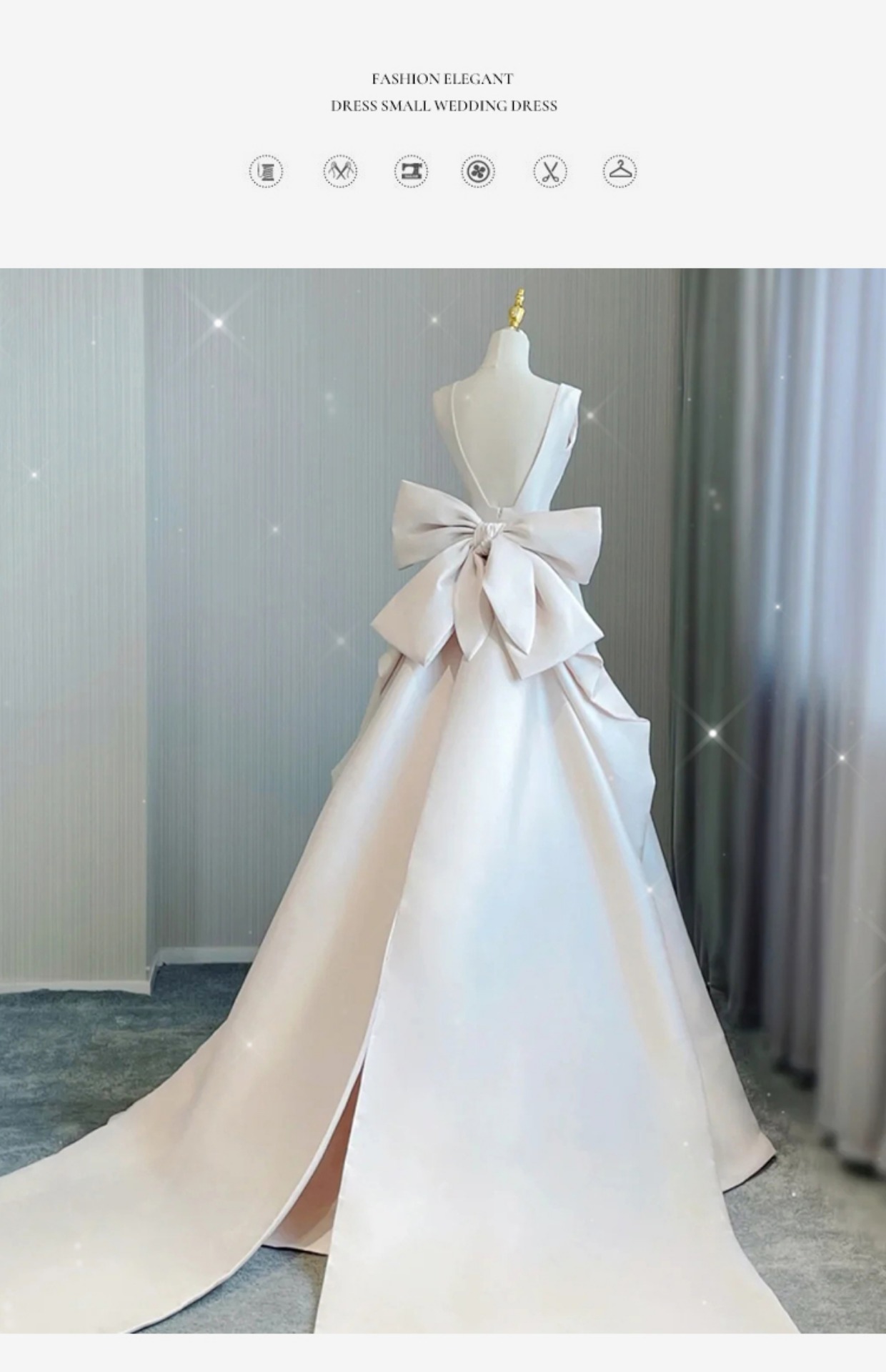Vintage Satin Wedding Dress Minimalist Style High Quality Elegantly Slimming V Neck Long Train For Women_ecoleips.com