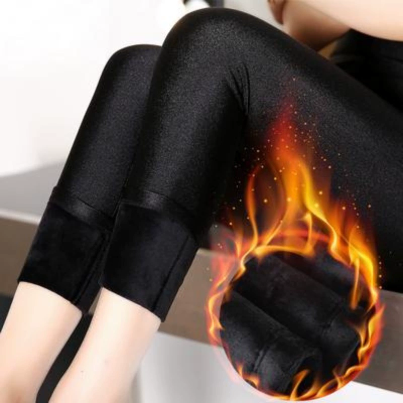 Elastic keep warm trousers, high waist, plus size, fitted