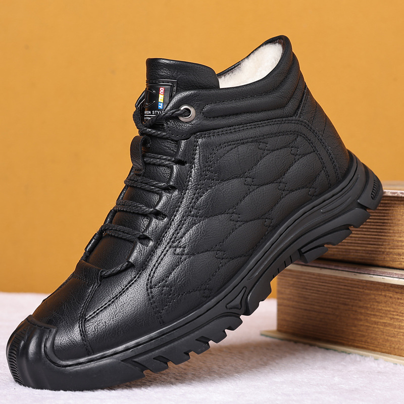 면화 남성용 겨울 따뜻한 기모 하이 탑 남성용 신발 미끄럼 방지 양모와 모피 통합 남성용 캐주얼 겨울 스노우 부츠