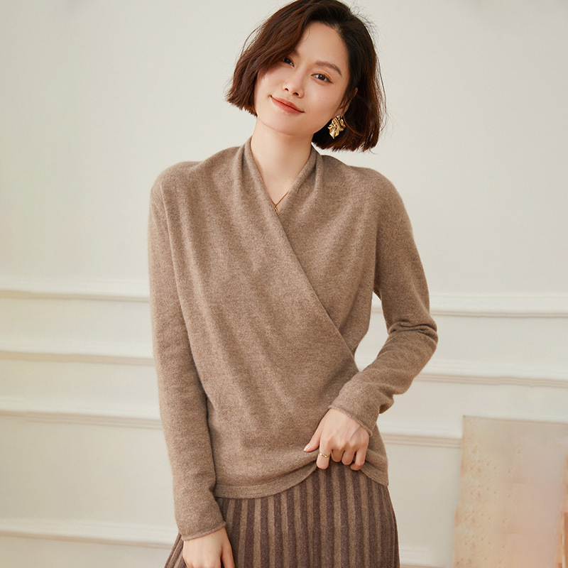 Early Autumn New Cross V Neck Slim Work Clothing Elegant Cashmere Knitwear Women's Pure Color Pullover Knitwear Slim Fit Early Autumn New Cross V Neck Slim Work Clothing Elegant Cashmere Knitwear Women's Pure Color Pullover Knitwear Slim Fit