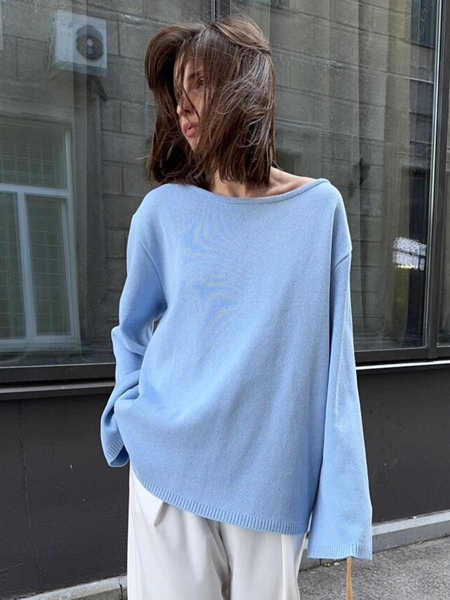 Suéter de punto de algodón puro transfronterizo, estilo europeo y americano, nuevo modelo otoño-invierno 2025, holgado, informal y sexy con espalda descubierta.