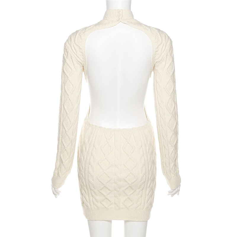 Autumn Fashion Trend Women New Long Sleeve round Neck Backless Slim Fit Hip Knitwear Dress