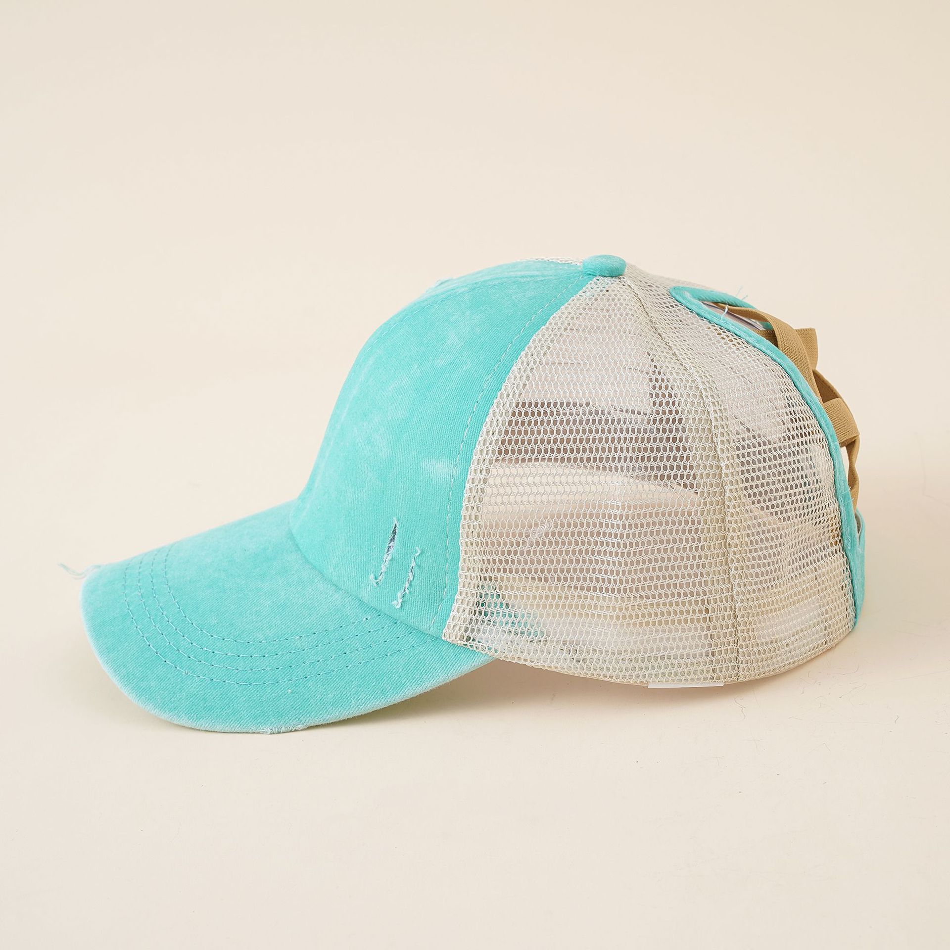 Las nuevas mujeres de cola de caballo agujero lavado de algodón gorra de béisbol verano transpirable malla al aire libre enarboló tapa cúpula