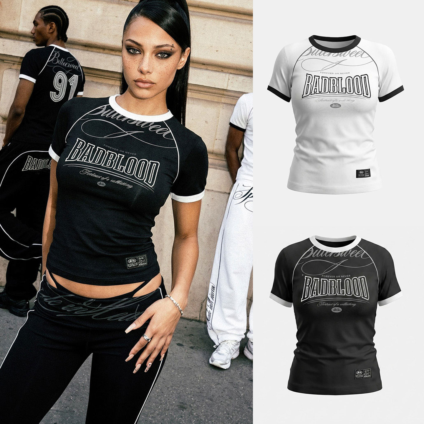 badblood bcac seriyali amerikalik issiq qiz retro kalta yengli kundalik jersey futbolkasi, niche printli sport topi