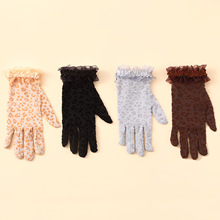 夏季薄款豹纹黑色蕾丝手套防晒性感优雅骑行手套婚礼party手套