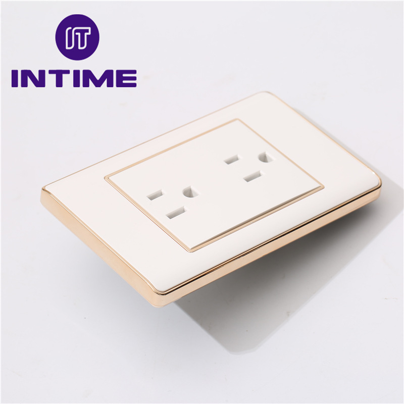 批发美标墙壁插座美式三孔两位白色面板电气电源入墙式二三插家用