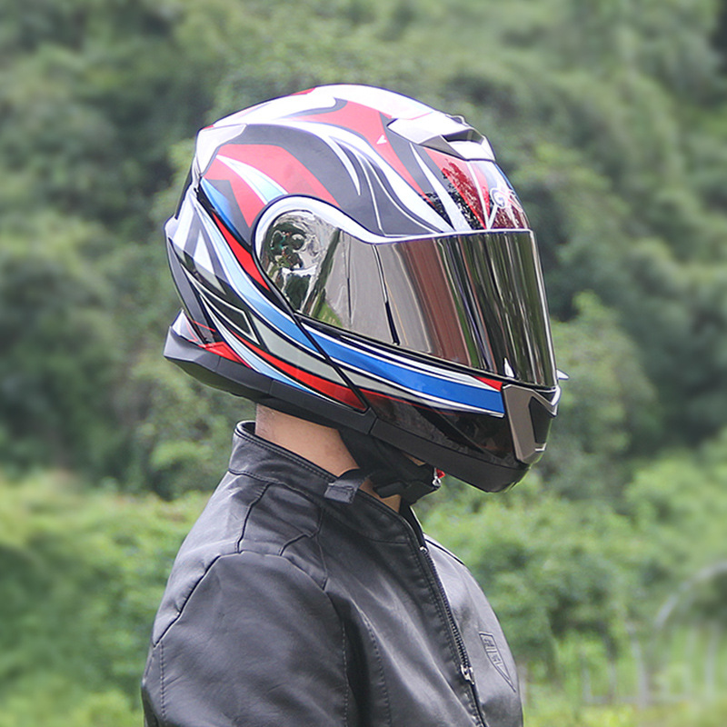 Full Face, Motuoche Motosiklet kaskı (dəbilqə) - black-dazzle-flash-five-star-silver-plated-lens-m