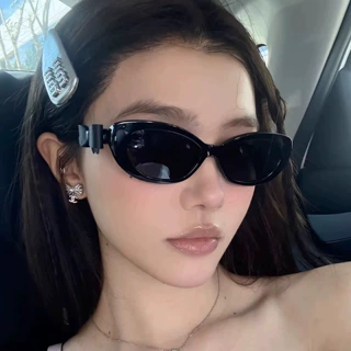 2025新款猫眼太阳镜小香风皮料蝴蝶结墨镜女猫眼窄框韩系高级感