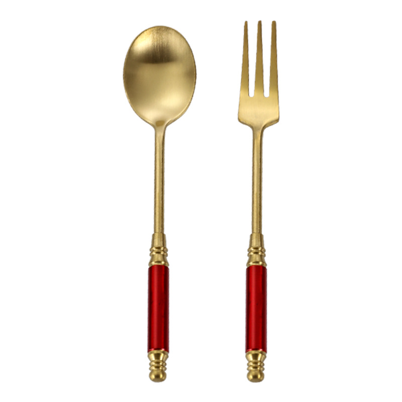 Retro 304 de acero inoxidable vajilla cuchara mate Tenedor engrosada mango redondo de oro postre tenedor cuchara de mezcla de café cuchara