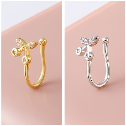 Cross-border new style copper inlaid stone non-hole piercing clip-on nose ring zirconium butterfly nose clip nose ornament European and American popular fake nose ring