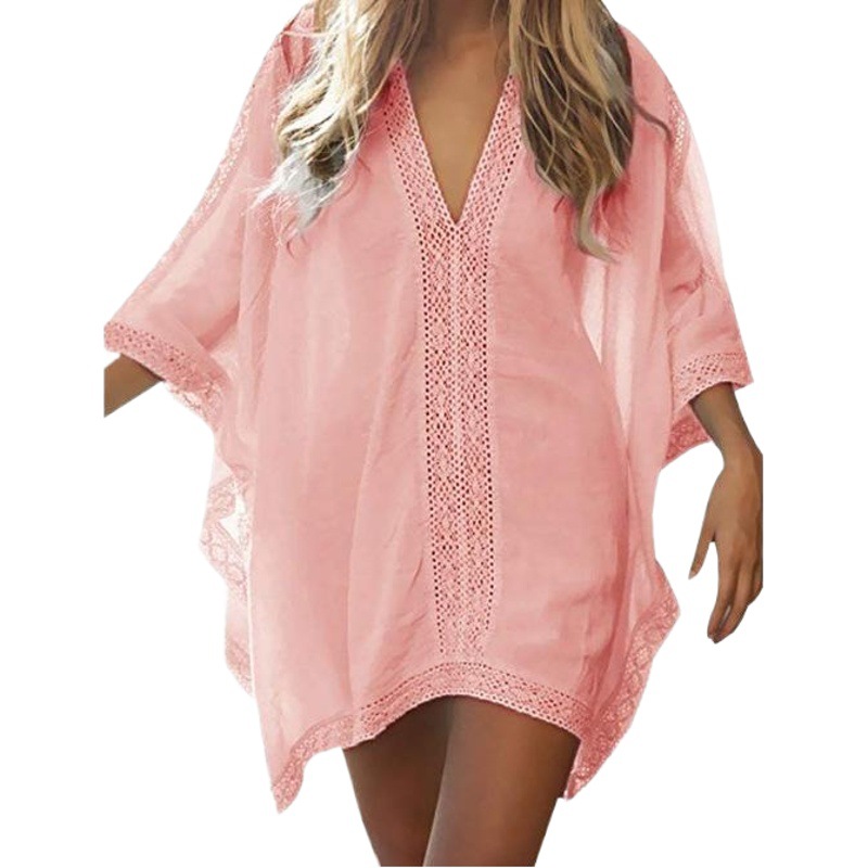 AliExpress EBEY Amazon Patchwork Lace Sunscreen Beach Bikini Blouse Beach Dress plus size Swimsuit Cover