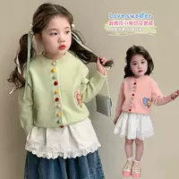 Красочный вязаный кардиган для девочек на весну и осень, модная детская вязаная куртка ярких цветов в корейском стиле.