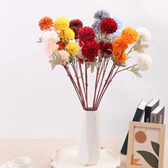 仿真三頭球菊假花繡球人造花乒乓球菊婚慶花排路引花家居裝飾花束