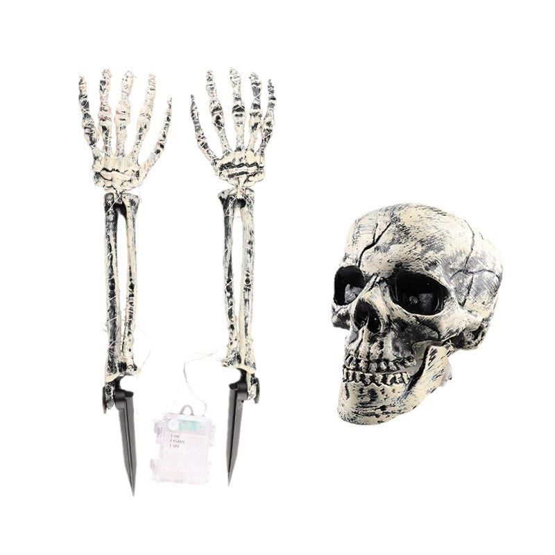 Halloween Skull Decoration Set (SOURCE FACTORY) — Luminous Skull & Hands, 3-piece Ornamental Prop