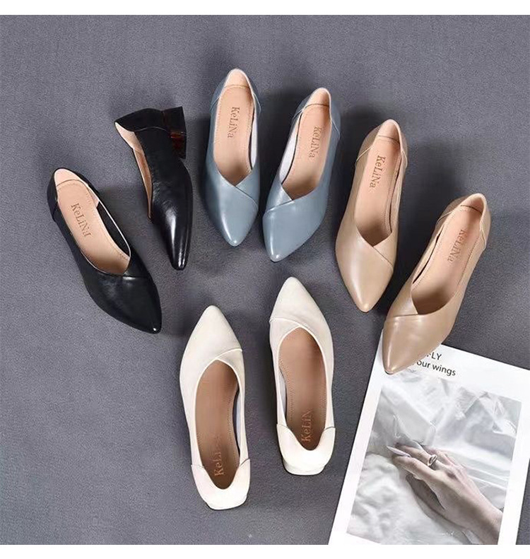 Giày lười nữ da cừu thật miệng nông đế mềm — Màu đen chi tiết 10