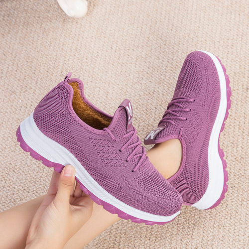 Fleece-lined shoes for women—winter cotton shoes for middle-aged and elderly women, thickened and warm, versatile sports and casual shoes—comfortable and versatile for moms.