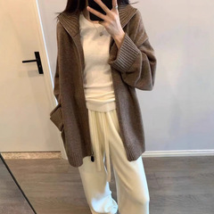 速卖通灰色拉链毛衣女秋冬2025新款宽松设计感小众立领针织衫上衣