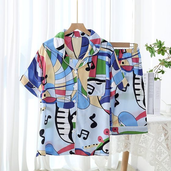 Summer Cotton Silk Women's Cardigan Pajamas Thin Short-sleeved Shorts Artificial Cotton Outwear plus size Loose Home Clothes suit