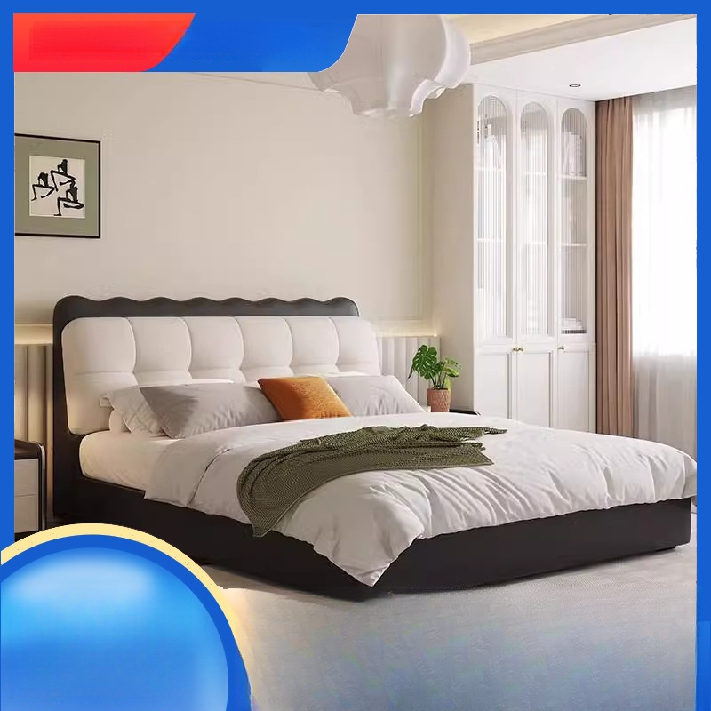 Modern Minimalist 1.5m Leather Bed Light Luxury Small Apartment Upholstered Bed 1.8 Master Bedroom Double Bed Italian Minimalist Furniture Bed