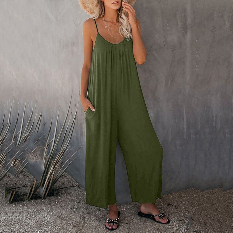 Amazon europeo y americano Correa mono mujer 2022 verano nuevo comercio exterior transfronterizo color sólido bolsillo casual mono image 3