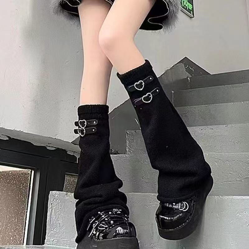 2025 日本オリジナルニットワイドレッグパイルソックス y2k ホットガールサブカルラブレザーバックル jk ストッキング|undefined