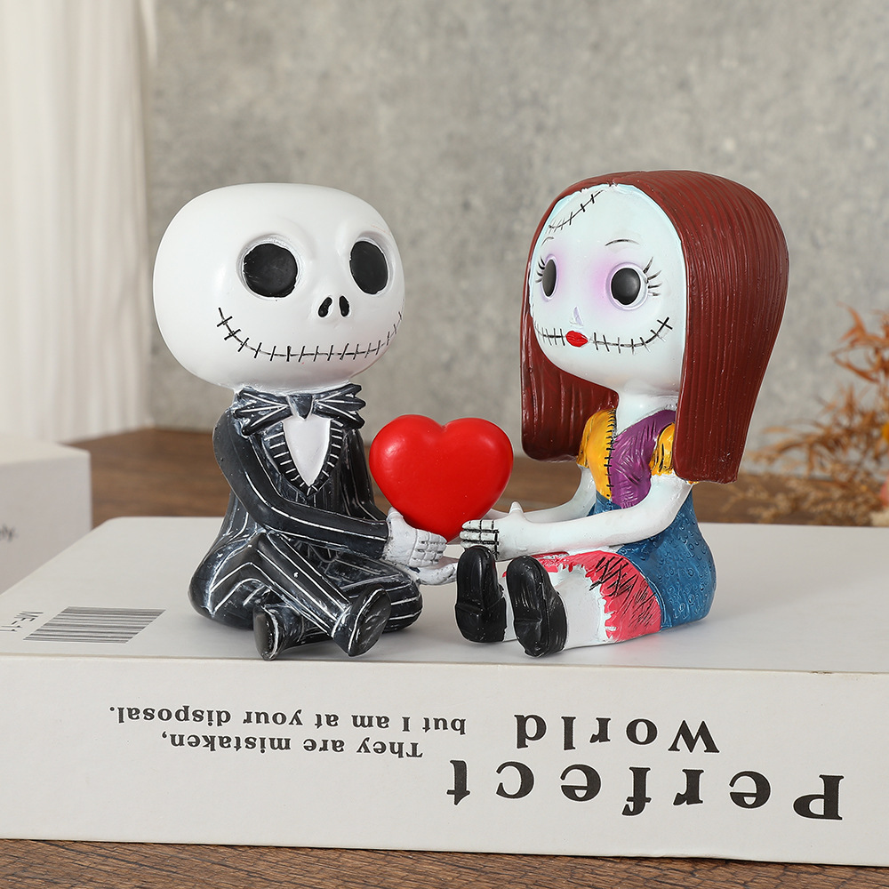 Nuevos adornos de pareja de calavera transfronterizos, personajes de películas creativas, muñecas, adornos de resina, figuras de San Valentín al por mayor