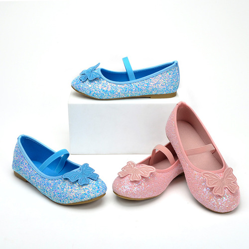  Princess Grite Style Girls' Shoes Korean Version Crystal Shoes with Cute Sparkling Bowknot Girls' Dance Shoes