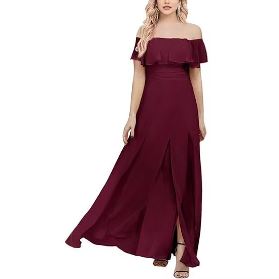 Amazon Women's Formal Dress Chiffon Off-Shoulder Long Flowing Side-Slit Wedding Guest Bridesmaid Dress Amazon Women's Formal Dress Chiffon Off-Shoulder Long Flowing Side-Slit Wedding Guest Bridesmaid Dress