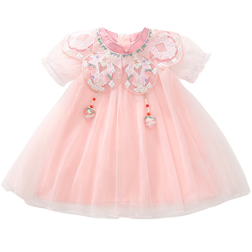 Girls Dress 2024 New Summer Clothes Ancient Style Fashionable Children's Clothes Baby Summer Princess Dress Children's Mesh Skirt