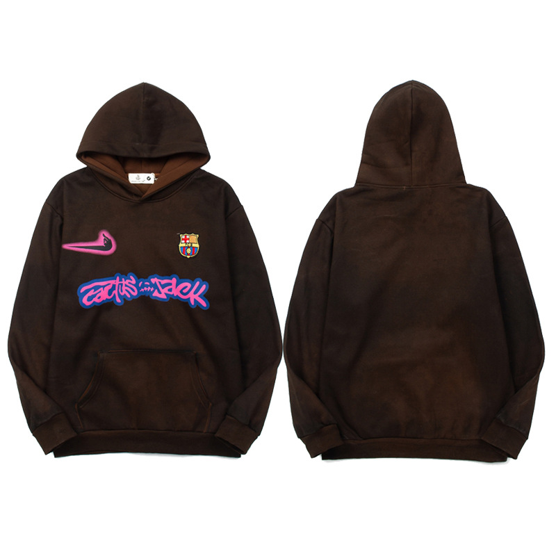 Travis Scott Cactus Jack FC Barcelona Hoodie Logo Brown