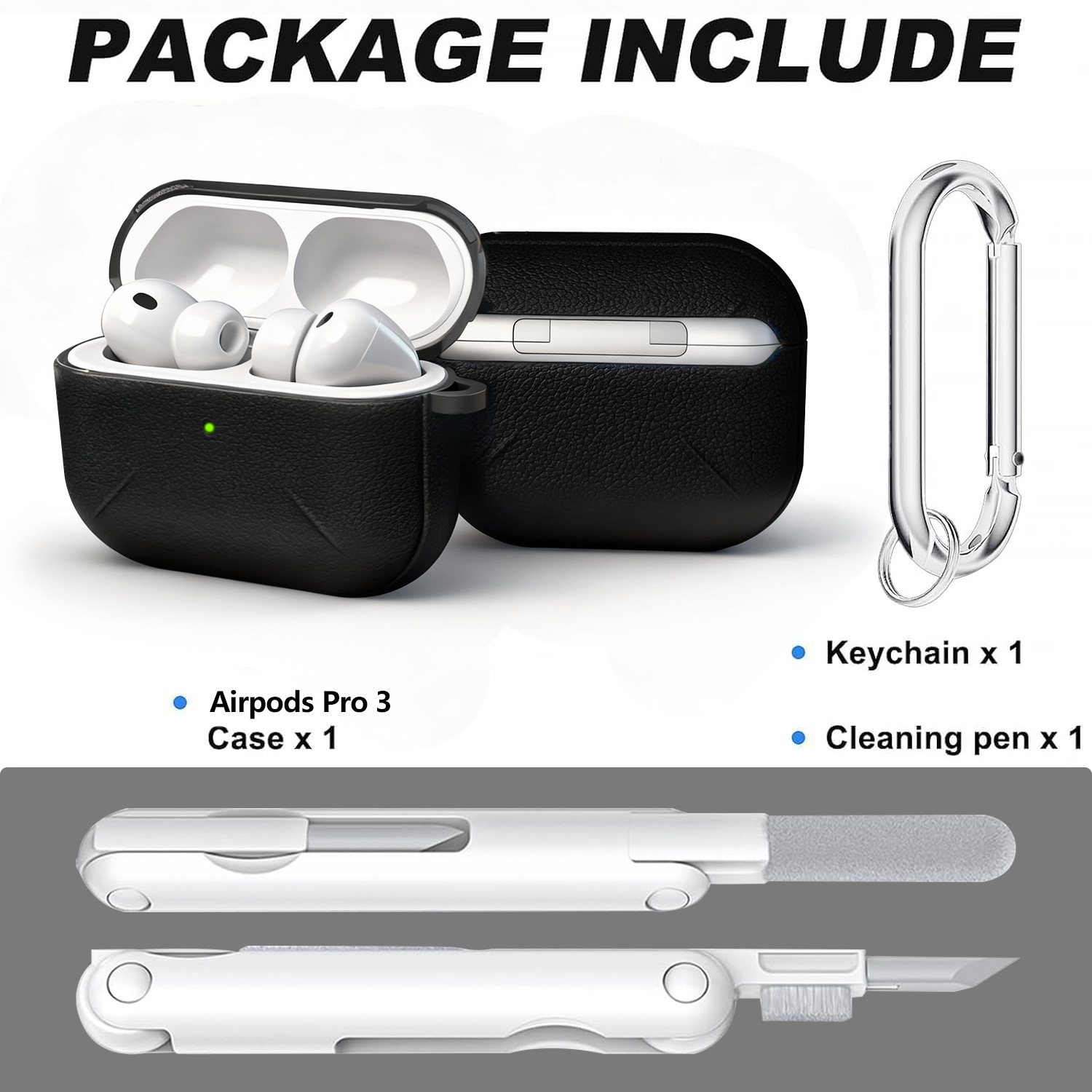Premium Leather Airpods Pro 3 Case With Keychain And Cleaning Pen_voghion.com