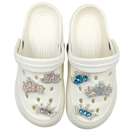 Diamond-studded crown-style ancient-style Elsa princess hole shoe buckle hole shoe decoration metal accessories water diamond sweet style
