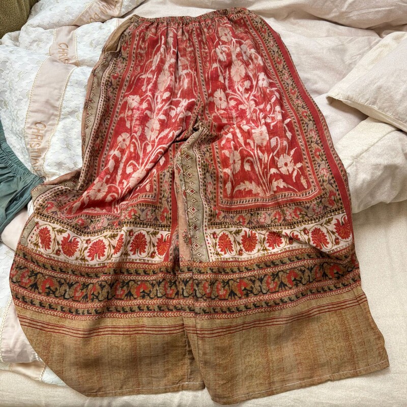 Cotton Silk Double-Pocket Skirt Pants, Loose Wide-Leg, Floral Pattern, Trendy Ethnic Style, National Style, Casual Pants, Thin Style Cotton Silk Double-Pocket Skirt Pants, Loose Wide-Leg, Floral Pattern, Trendy Ethnic Style, National Style, Casual Pants, Thin Style