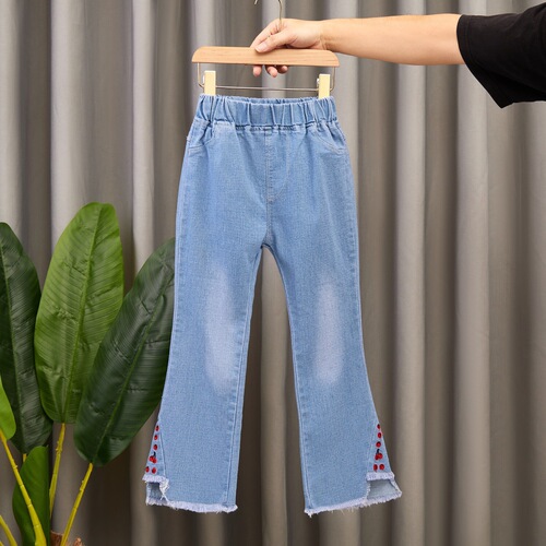 Children's clothing, girls' jeans, spring and autumn 2024 new style, medium and large children's Korean version, girls' bell bottoms, children's pants, trendy