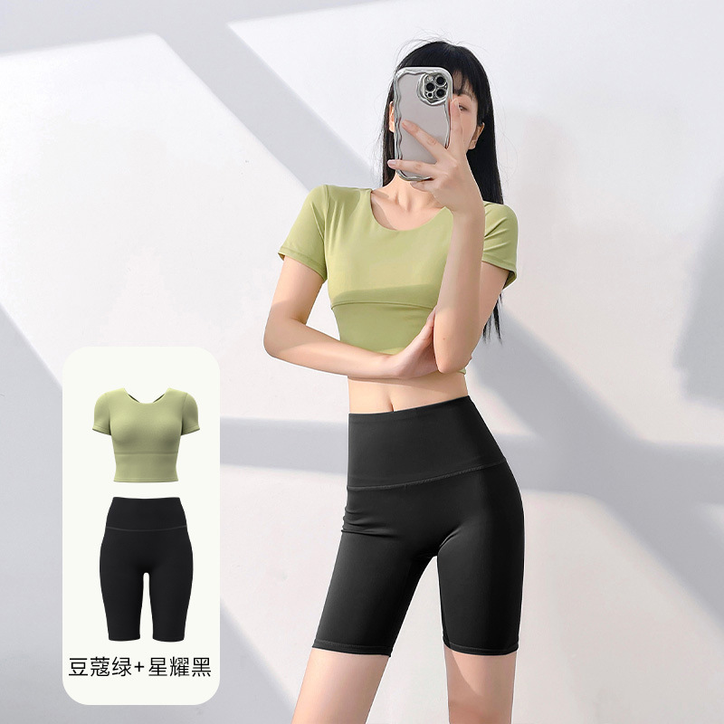 Juyi Tang nuevo conjunto de yoga para mujeres de verano estiramiento apretado correr cintura alta elevación de cadera conjunto deportivo