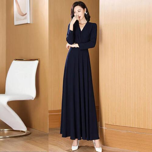 2024 Autumn New Plus Size High-Waist Long-Sleeve Dress with Elegant Slimming Style and Fashion Flared Skirt Knee-Length Dress