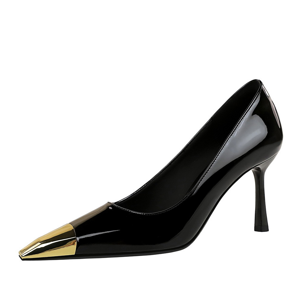 2628-A1 European And American Fashion Metal Pointed High Heels Shallow Mouth Single Women's Stiletto Leopard Print Sexy_vogvips.com