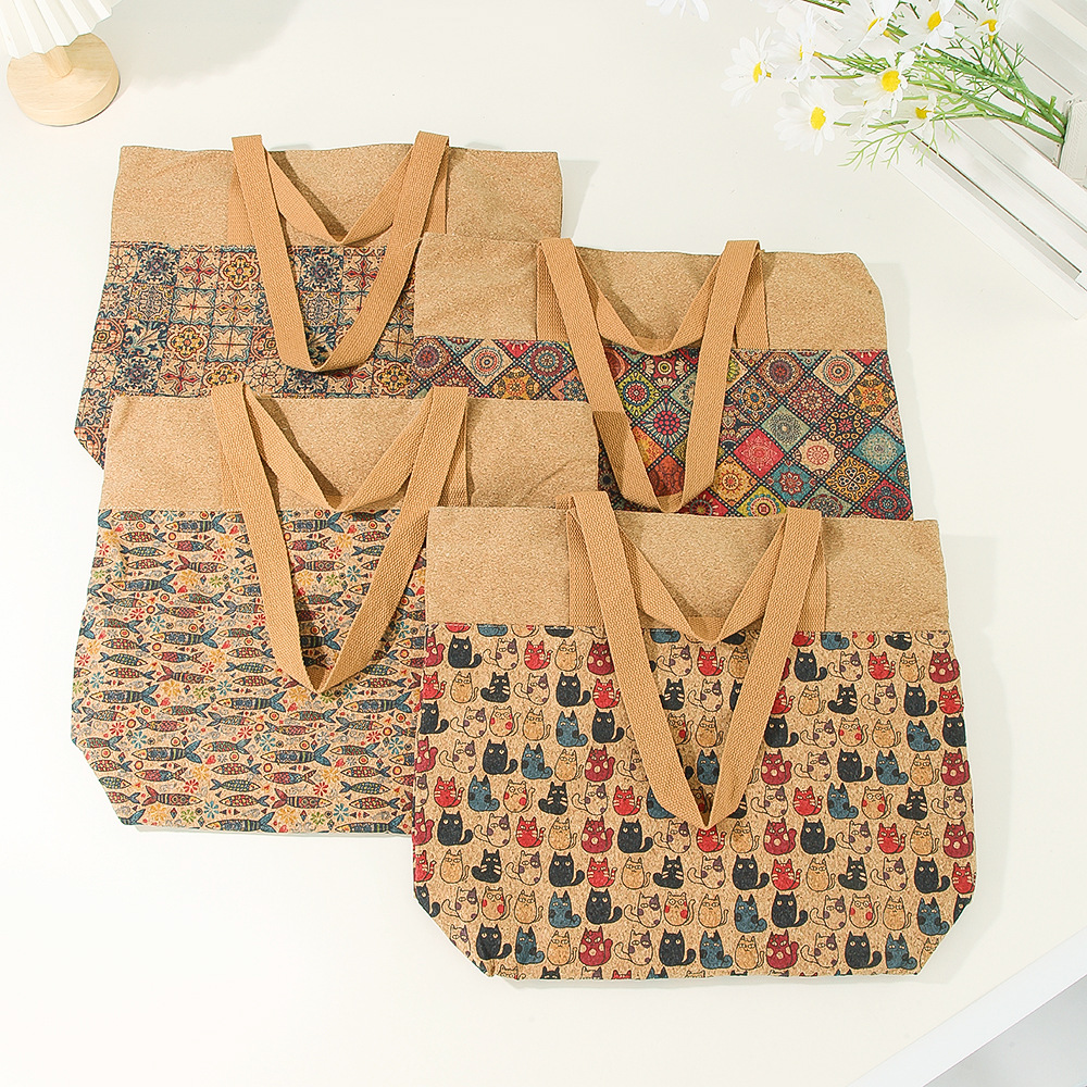 欧洲软木树皮包包单肩包印花手提包民族风托特包