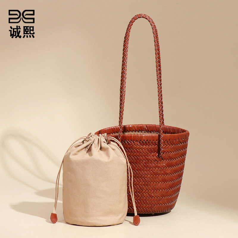 Genuine Leather Basket Tote
