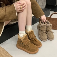 真皮复古短靴子2025新款复古加绒保暖勃肯鞋舒适平底女保暖棉鞋