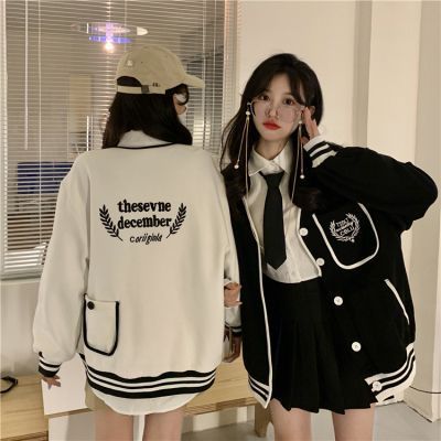 大码女装复古棒球服外套学院风秋款休闲开衫外套V领小众运动卫衣|undefined