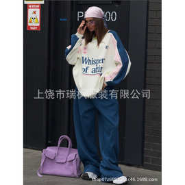 跨境欧美2025秋装新款套装女装高级感秋冬卫衣长裤两件套
