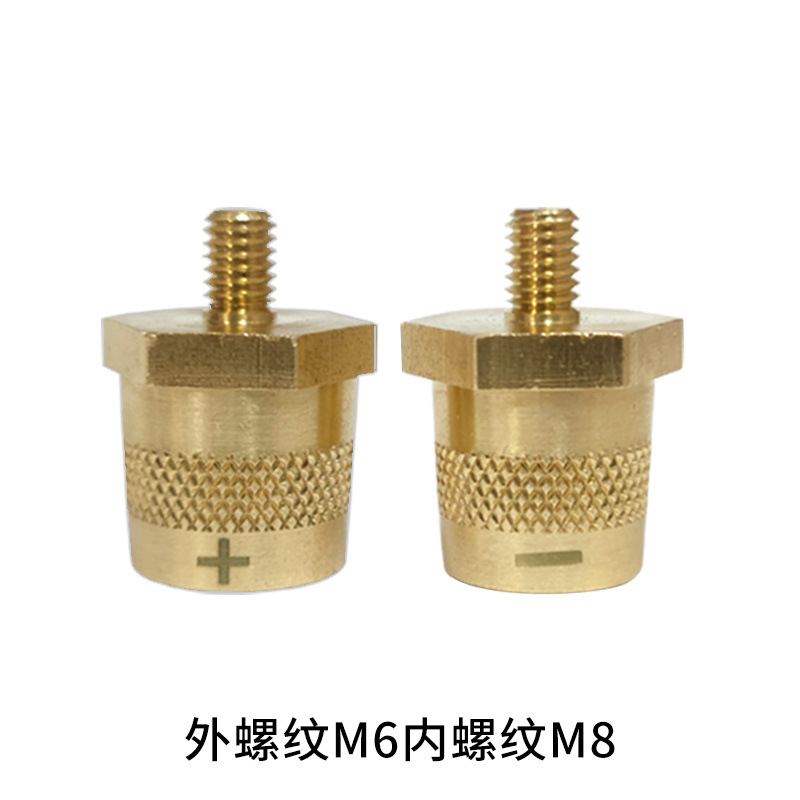 Putong Car Battery Terminal Inner 8MM Outer Thread 6/8MM to Ordinary Pile Head Brass Connector (Power supply, ignition system accessories) - outer-thread-6mm-inner-8mm-pair-no-screws