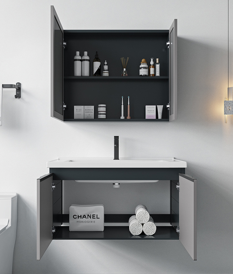 Espacio de aluminio lavabo de cerámica integrado lavabo gabinete combinación baño Baño gabinete hogar WC lavado Mesa