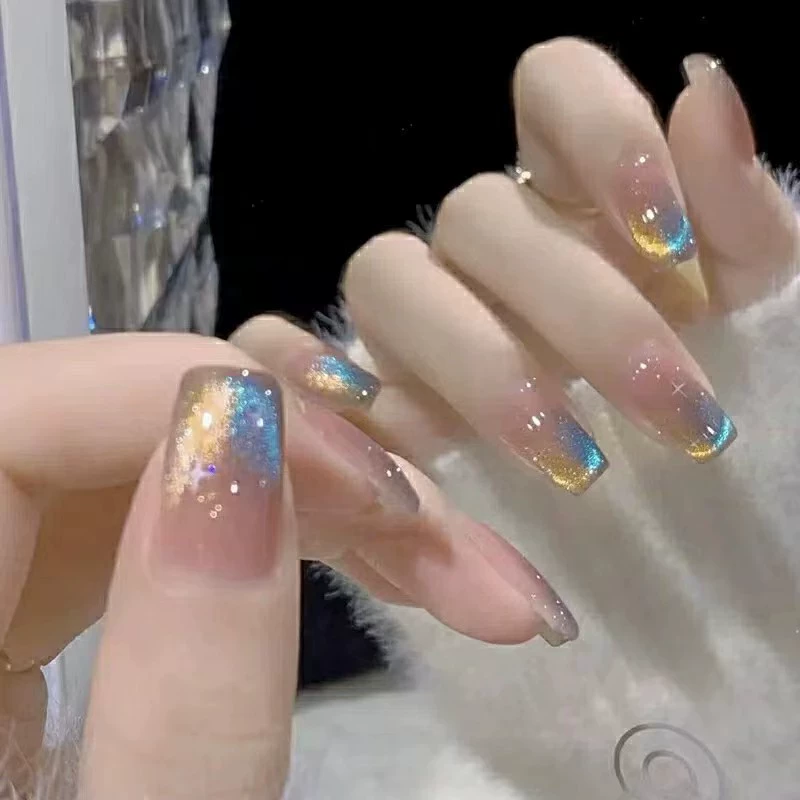 Новый Фэнтезийный динамический сломанный бриллиантовый кошачий глаз поп-вспышка-шоу белый клей для фототерапии ногтей в длинном съемном оптовом продаже