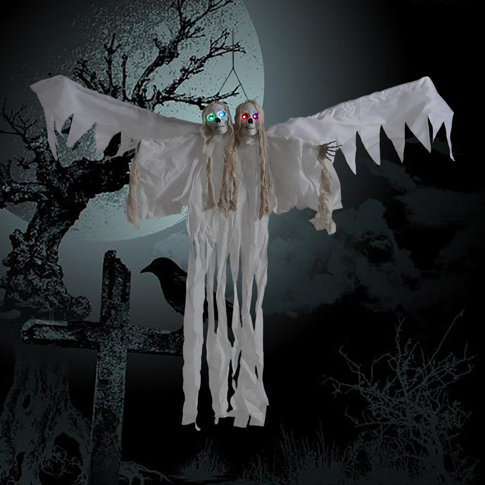 Halloween transfronterizo con alas colgantes fantasmas colgantes de esqueleto de dos cabezas barra habitación secreta atmósfera de terror accesorios de diseño a gran escala image 3