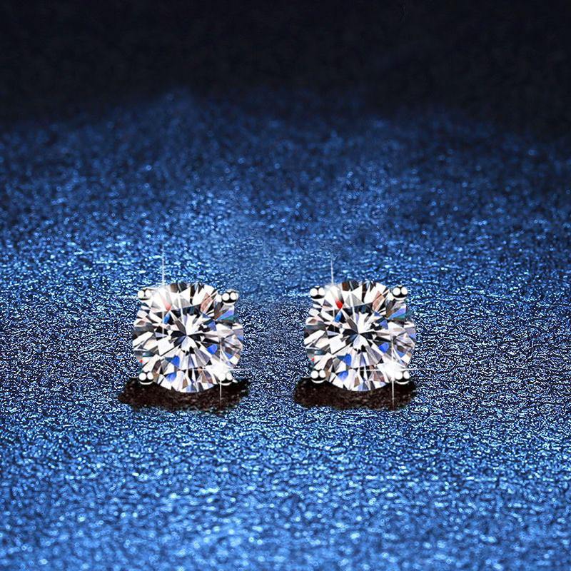 925 silver earrings D color moissanite earrings classic four-claw moissanite earrings Seiko temperament simple earrings wholesale