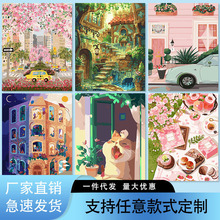 数字油画diy学生手工填充涂色装饰画ins风景花卉客厅挂画厂家批发