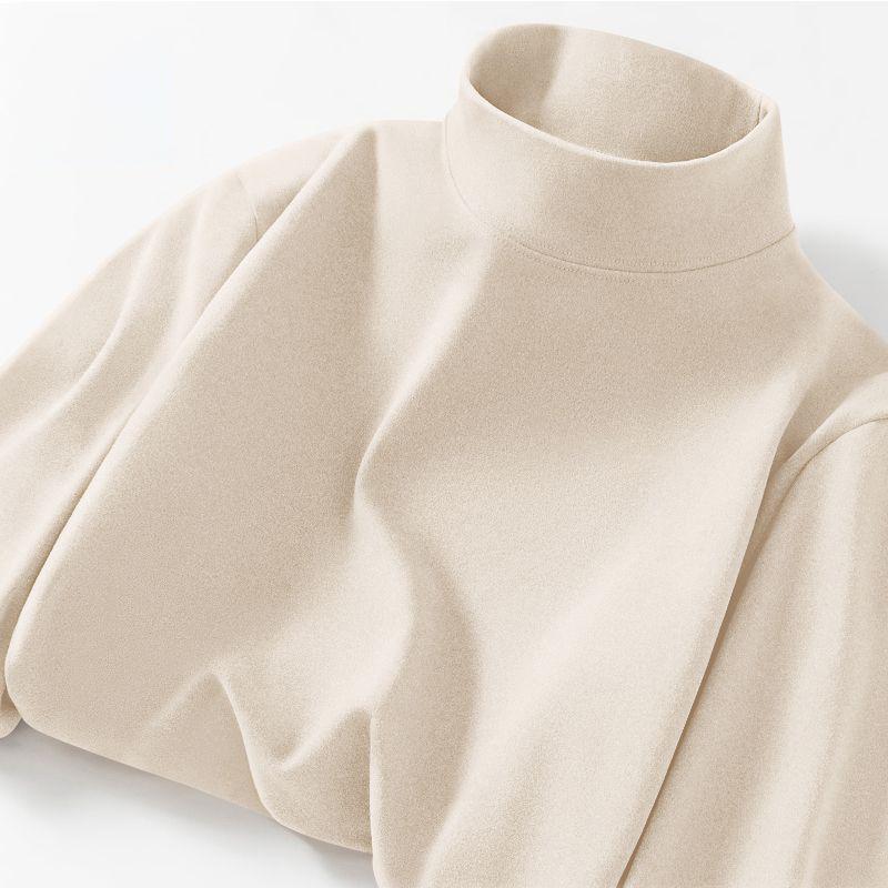가을과 겨울 탑 반 높이 칼라 양면 양털 남녀 슬림핏 내근베이스 셔츠 남성용 긴팔 티셔츠